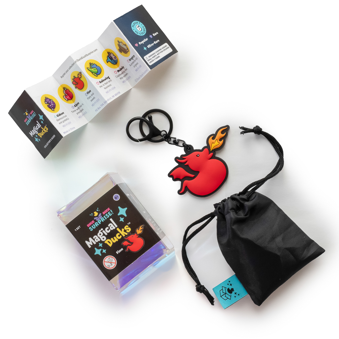 Duck Duck Surprise Magical Ducks Rubber Duck Keychain Bag Charm Set with Collectors Guide Dust Bag 